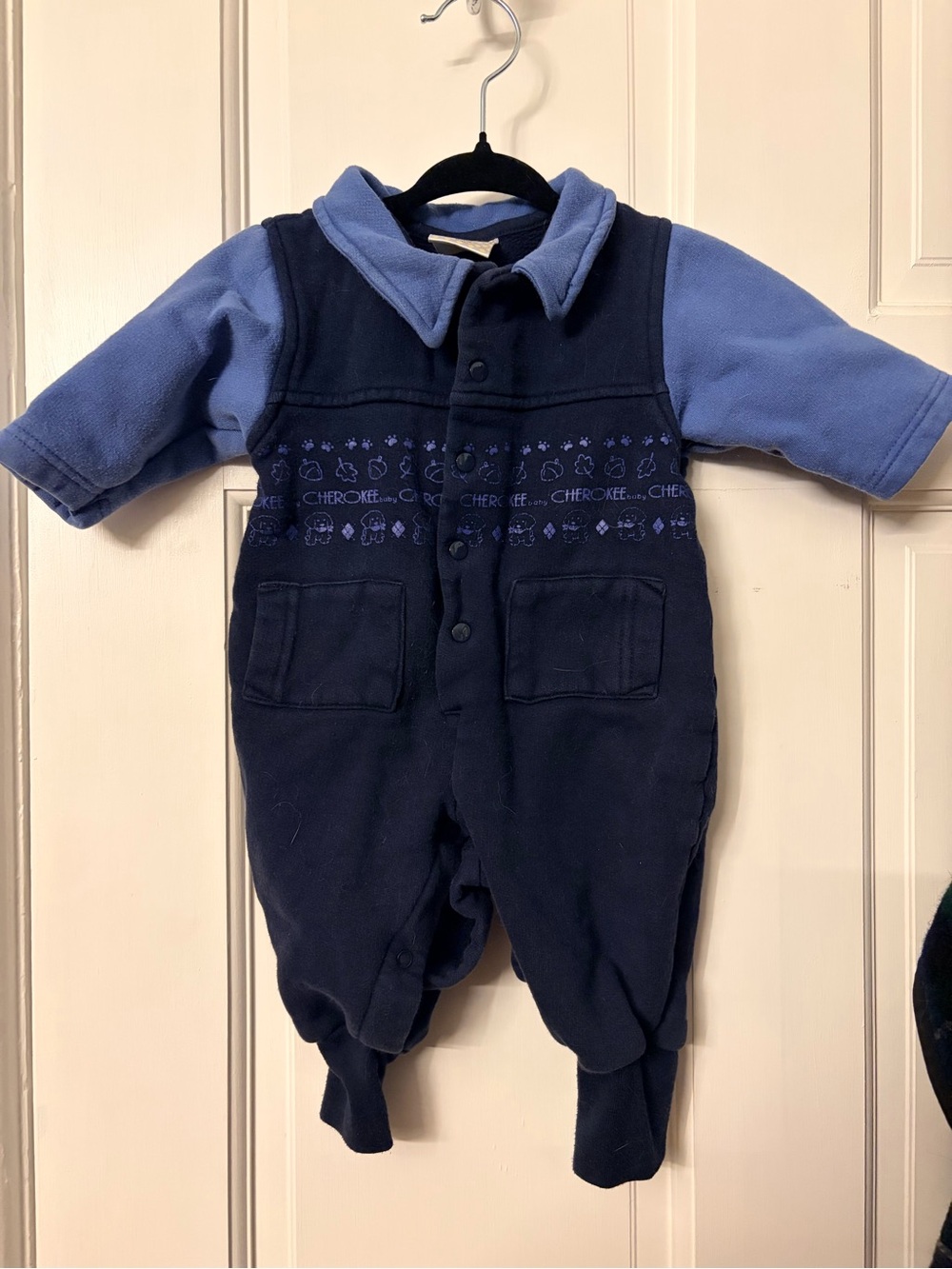 Vintage Cherokee Navy and Light Blue Fleece Baby Romper